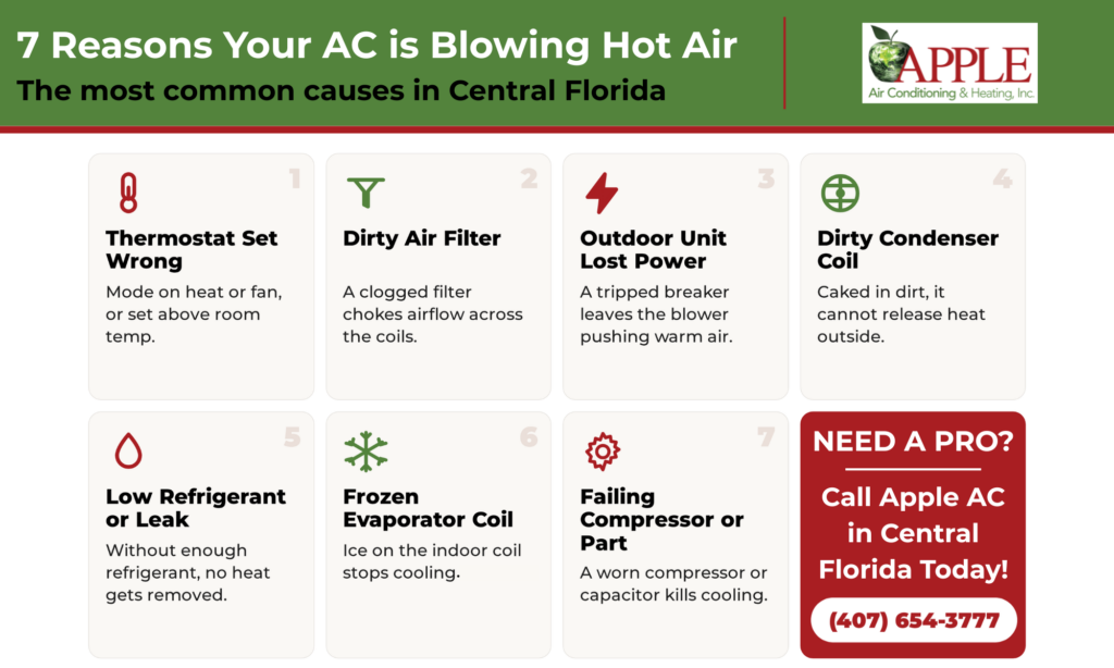 7 reasons your ac is blowing hot air infographic