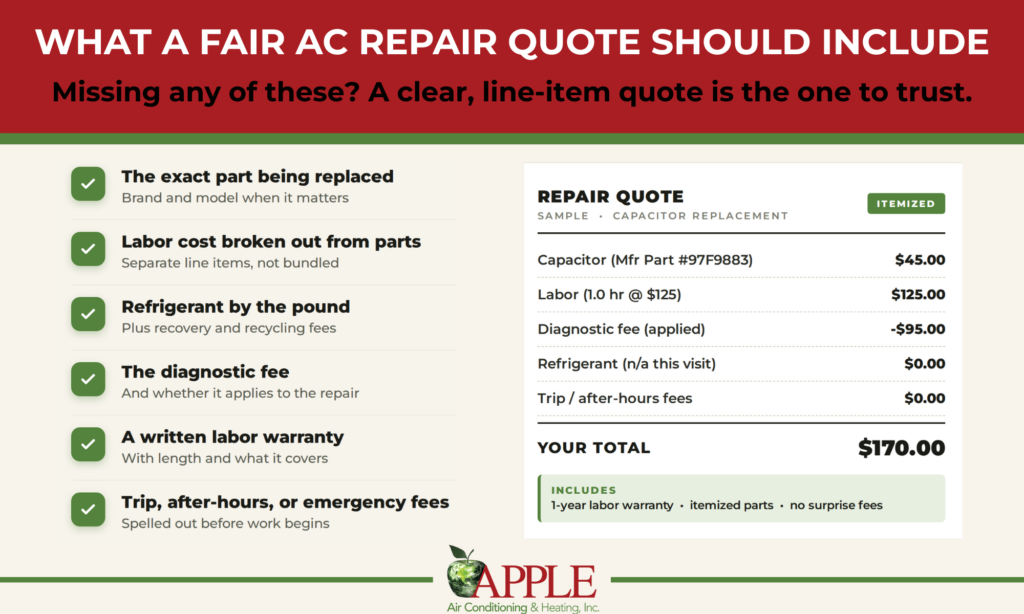 what a fair ac repair quote should include infographic 